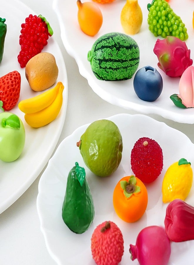 TTFdacai 40Pcs Mini Resin Fruit, Miniature Fruits Figures, Fake Pineapple Strawberry Banana Lemon Peach Fruit Decorations for Mini Home Kitchen, Garden, Holiday Decoration, Cake Decoration - Image 3