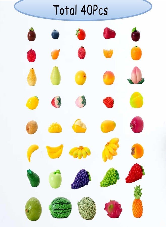 TTFdacai 40Pcs Mini Resin Fruit, Miniature Fruits Figures, Fake Pineapple Strawberry Banana Lemon Peach Fruit Decorations for Mini Home Kitchen, Garden, Holiday Decoration, Cake Decoration - Image 2