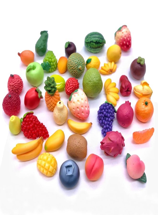 TTFdacai 40Pcs Mini Resin Fruit, Miniature Fruits Figures, Fake Pineapple Strawberry Banana Lemon Peach Fruit Decorations for Mini Home Kitchen, Garden, Holiday Decoration, Cake Decoration - Image 1