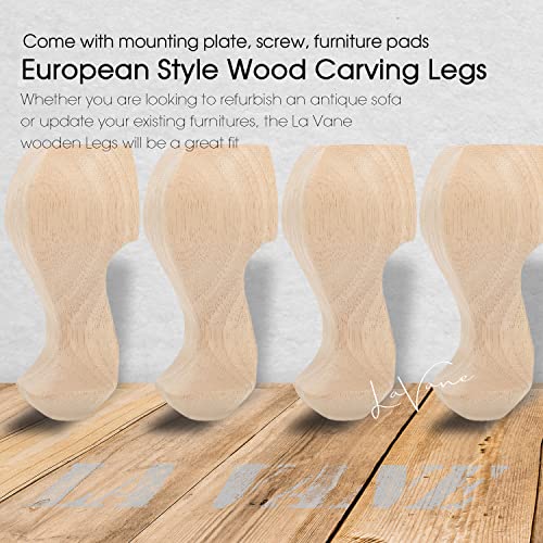 La Vane 8 inch / 20cm Wooden Furniture Legs, Set of 4 European Style Solid Wood Carving Furniture Replacement Feet Decoration for Sofa Cabinet Wardrobe Table Loveseat - Image 2