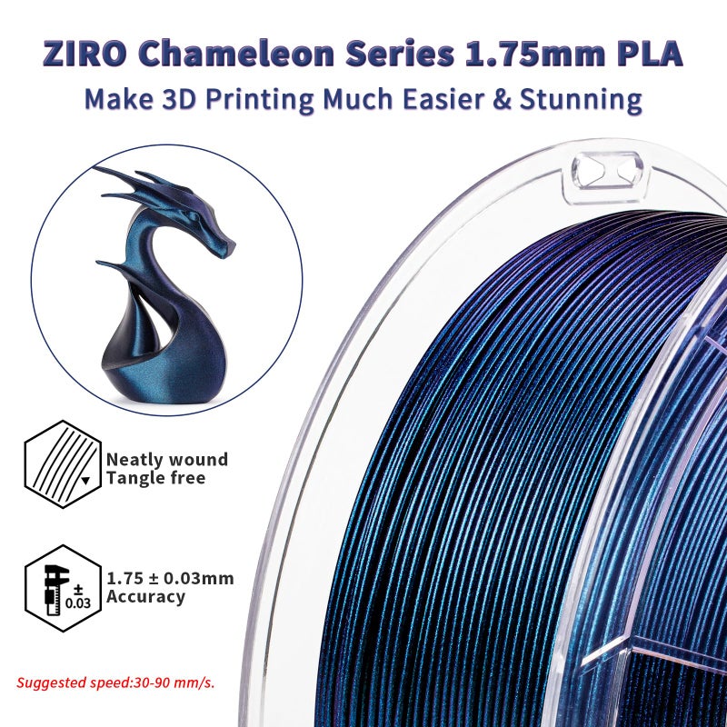 ZIRO Glitter PLA Filament 1.75mm, 3D Printer Filament Shiny Sparkle PLA, Chameleon Series 1KG/2.2lbs Spool, Super Twinkle Effect Material, Fit Most FDM 3D Printers, Peacock Teal Luster - Image 3