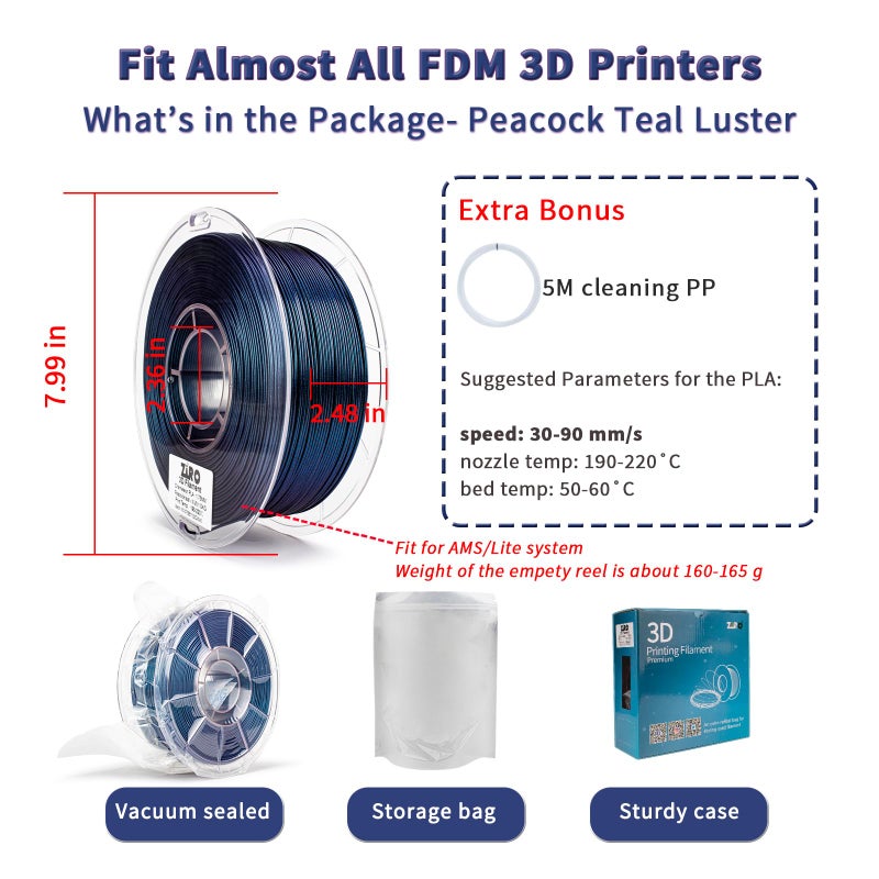 ZIRO Glitter PLA Filament 1.75mm, 3D Printer Filament Shiny Sparkle PLA, Chameleon Series 1KG/2.2lbs Spool, Super Twinkle Effect Material, Fit Most FDM 3D Printers, Peacock Teal Luster - Image 5