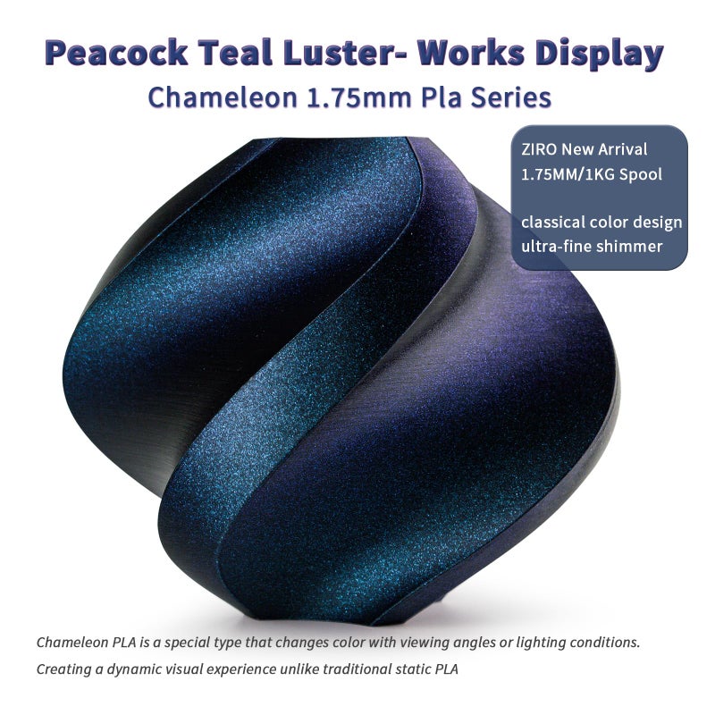 ZIRO Glitter PLA Filament 1.75mm, 3D Printer Filament Shiny Sparkle PLA, Chameleon Series 1KG/2.2lbs Spool, Super Twinkle Effect Material, Fit Most FDM 3D Printers, Peacock Teal Luster - Image 2