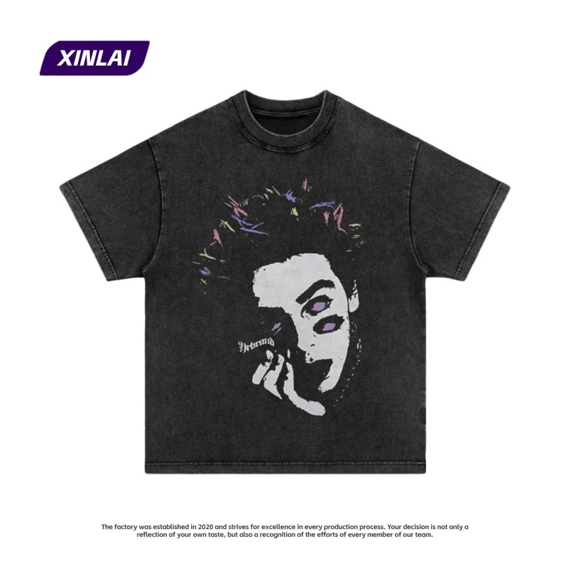 American fashion brand dark vintage printed short sleeve T-shirt men's and women's summer loose round neck half sleeve oversize fashion - Image 2