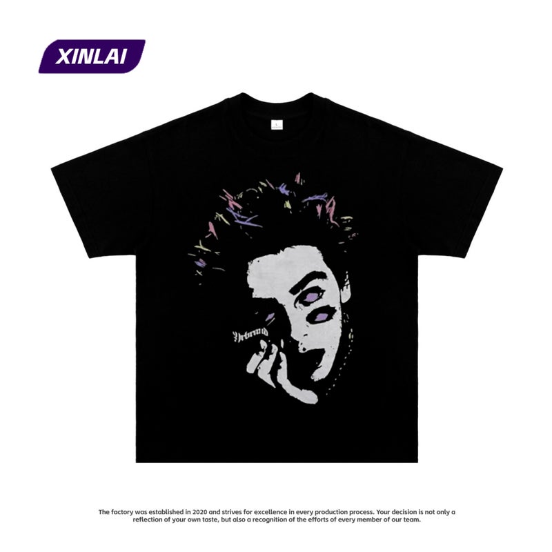 American fashion brand dark vintage printed short sleeve T-shirt men's and women's summer loose round neck half sleeve oversize fashion - Image 3