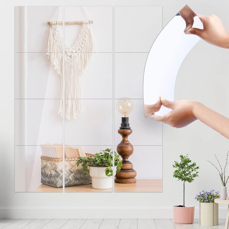 JUNEBRUSHS 18Pack Self Adhesive Acrylic Mirror, 8 x 8 Inch Mirror Tiles Decor,Frameless Over Door Sheets Stickers,Stick on Mirror for Wall Mounted Make Up Gym Dressing - Image 1