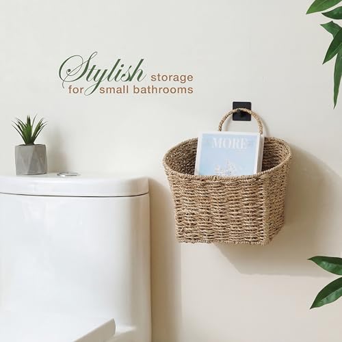 84ECO Set of 2 Wicker Hanging Basket for Organizing, Front Door, Mail, Flowers - Woven Wall Baskets for Storage (Seagrass) - Image 4