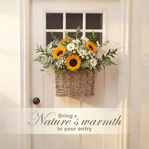 84ECO Set of 2 Wicker Hanging Basket for Organizing, Front Door, Mail, Flowers - Woven Wall Baskets for Storage (Seagrass) - Image 2