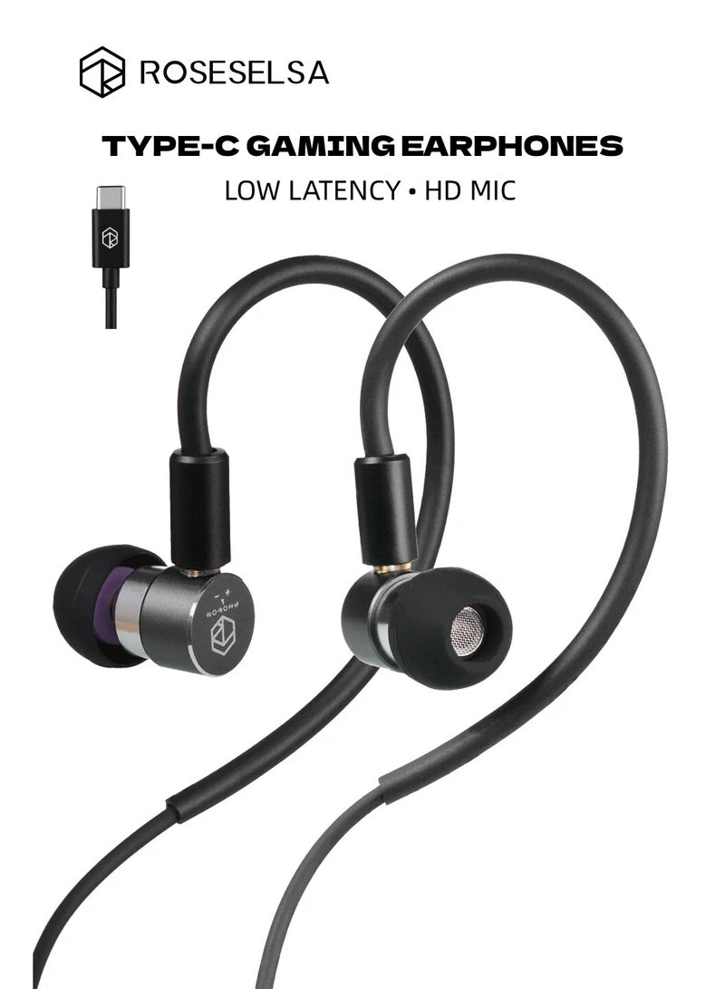 ROSESELSA Photon Pro Type-C Wired Gaming Earphones with Mic, Low Latency USB-C IEM Earbuds, 8mm Driver, CNC Aluminum Body, Compatible with iPhone 15/16, Samsung, Android & PC - Image 1