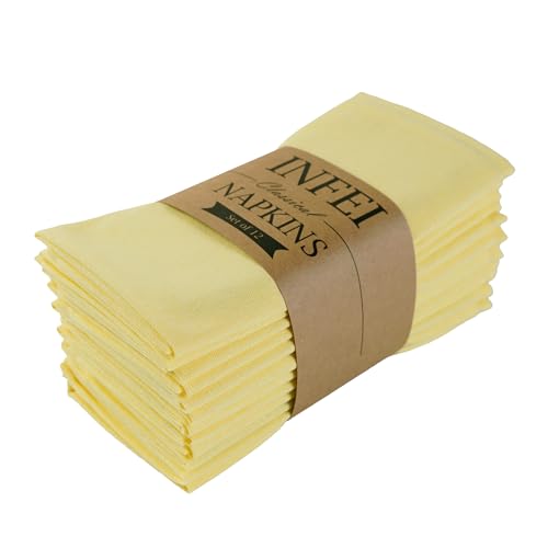 INFEI Solid Color Linen Blended Thin Dinner Cloth Napkins - Set of 12 (40 x 40 cm) - for Easter Events & Home Use (Yellow) - Image 1