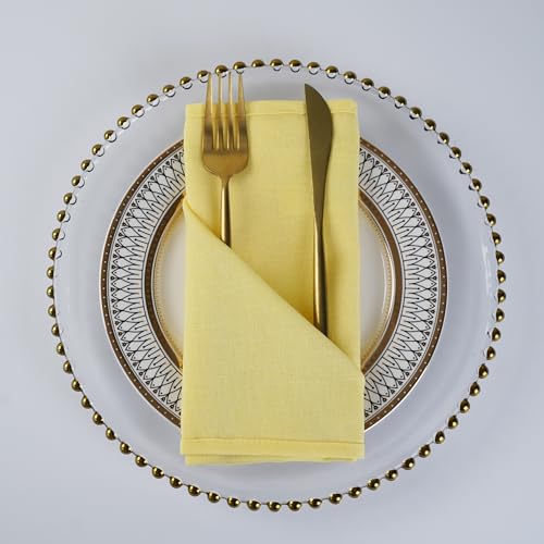 INFEI Solid Color Linen Blended Thin Dinner Cloth Napkins - Set of 12 (40 x 40 cm) - for Easter Events & Home Use (Yellow) - Image 4