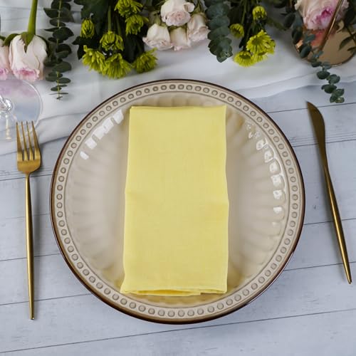 INFEI Solid Color Linen Blended Thin Dinner Cloth Napkins - Set of 12 (40 x 40 cm) - for Easter Events & Home Use (Yellow) - Image 3