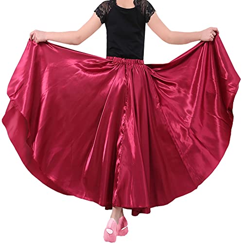 BACKGARDEN 26" Dark Red Girls Stretched Shiny Satin Flowy Long Dance Skirt Dancewear - Image 2