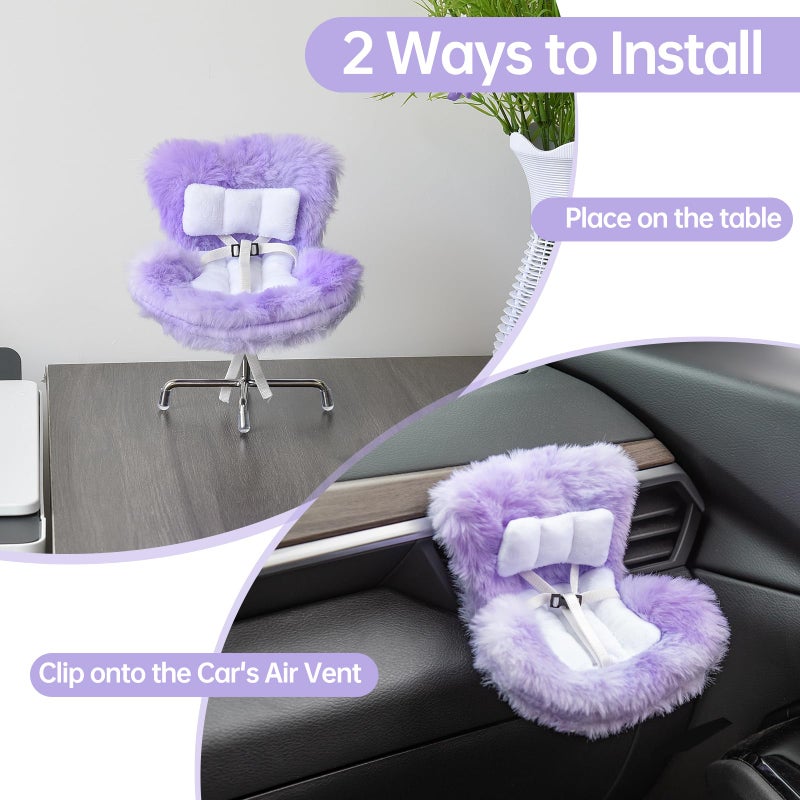Ciunura Doll Car Seat Compatible With Bubudoll  Small Seat For 10-17Cm Blind Box Toys  Including Air Vent Clip  Desktop Stand  Adjustable Safety Strap  Airflow-Friendly Design  Ideal Car Decor Gifts(Purple) - Image 3