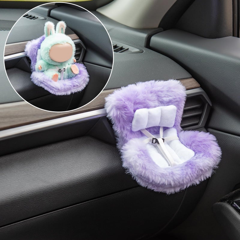 Ciunura Doll Car Seat Compatible With Bubudoll  Small Seat For 10-17Cm Blind Box Toys  Including Air Vent Clip  Desktop Stand  Adjustable Safety Strap  Airflow-Friendly Design  Ideal Car Decor Gifts(Purple) - Image 2