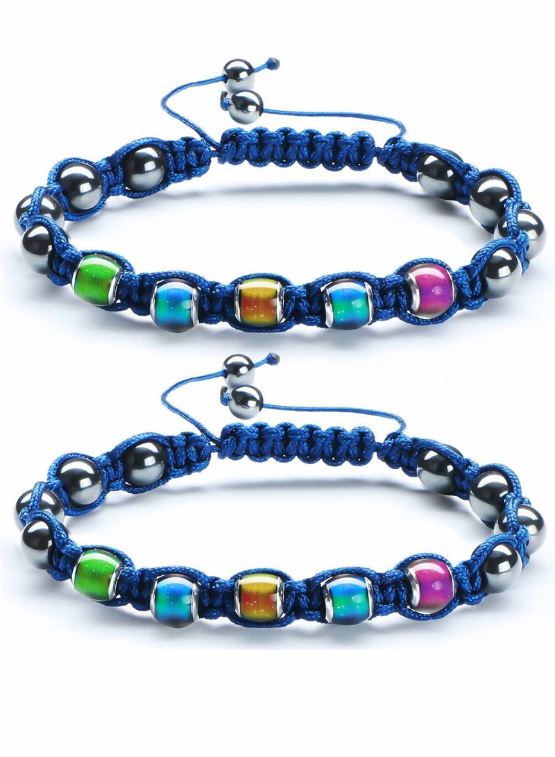 Color Changing Mood Bracelets for Couples & Friends - Adjustable Thermochromic Beads for Kids & Adults, 2 Pieces Set, Dazzling Emotion-Based Design - Image 1
