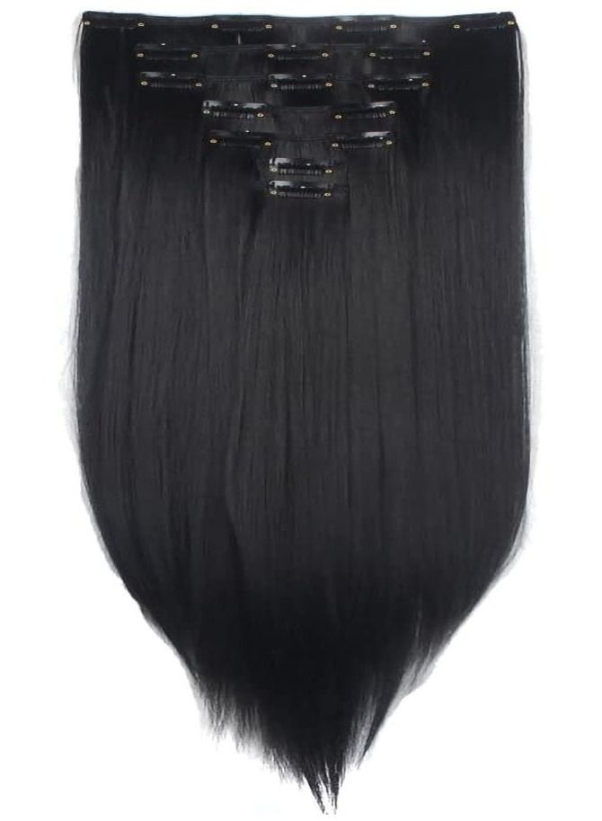 Estelle 7Pcs 16 Clips 24 Inches Thick Curly Straight Full Head Clip in on Double Weft Hair Extensions Dark Black - Straight - Image 2