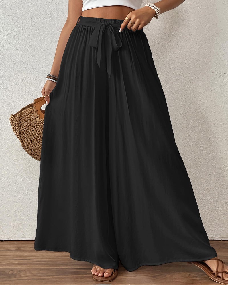 Bsubseach Wide Leg Pants Woman Flowy Floral Palazzo Pants for Women High Waisted Summer Casual Trousers Cruise Outfits Black XL - Image 4
