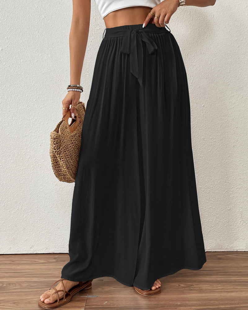 Bsubseach Wide Leg Pants Woman Flowy Floral Palazzo Pants for Women High Waisted Summer Casual Trousers Cruise Outfits Black XL - Image 3