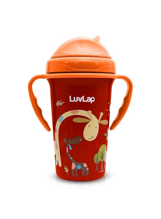 Luvlap Tiny Giffy Sipper for Infant/Toddler 300ml, Anti-Spill Sippy Cup with Soft Silicone Straw BPA Free, 18m+(Orange) - Image 1
