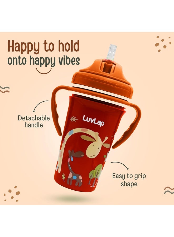 Luvlap Tiny Giffy Sipper for Infant/Toddler 300ml, Anti-Spill Sippy Cup with Soft Silicone Straw BPA Free, 18m+(Orange) - Image 4