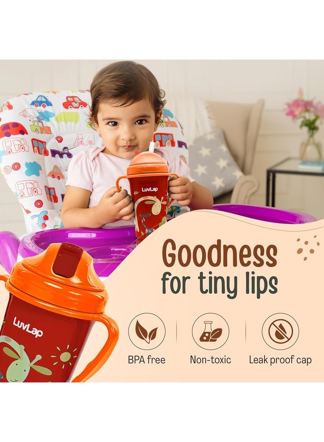 Luvlap Tiny Giffy Sipper for Infant/Toddler 300ml, Anti-Spill Sippy Cup with Soft Silicone Straw BPA Free, 18m+(Orange) - Image 3