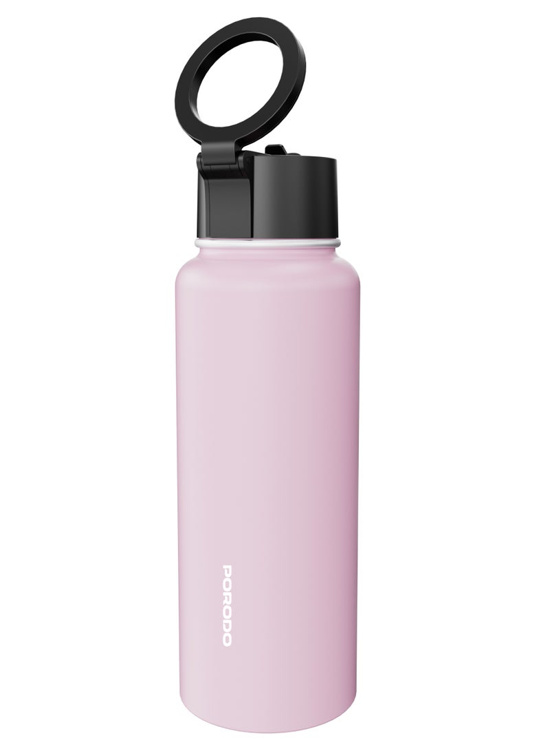 porodo Water Bottle with Magnetic Mount 1L /  Magsafe / Stable / Double Wall / Keeps Cold and Warm / with Straw / Bottle for Gym/ Workout/Outdoor/Camping & Hiking - Pink - Image 2