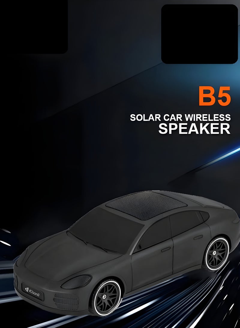 Kisonli B5 Car-Shaped Speaker – Solar Charging, Bluetooth, FM Radio, TF Card, U Disk, 10W Stereo Sound, 1800mAh Battery, 3 to 8 Hours Playtime – Black - Image 3