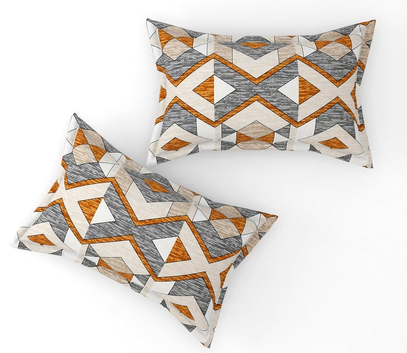 Furnofy Premium Geometric Printed Double Bedsheet Set – Grey & Mustard (90x100 Inches) with 2 Pillow Covers – Flat - Image 3