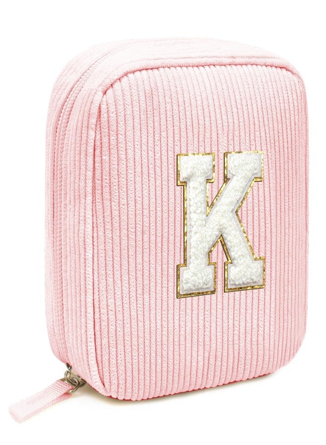 ليتغو حقيبة مكياج أنيقة للنساء - حقائب مكياج مزينة بحروف أولية، حقيبة مستحضرات تجميل، حقيبة مكياج للنساء، هدية مثالية لصديقتها المقربة، أو أختها، أو معلمتها، أو هدية عيد الفصح للمراهقات (حرف K، وردي) - Image 1