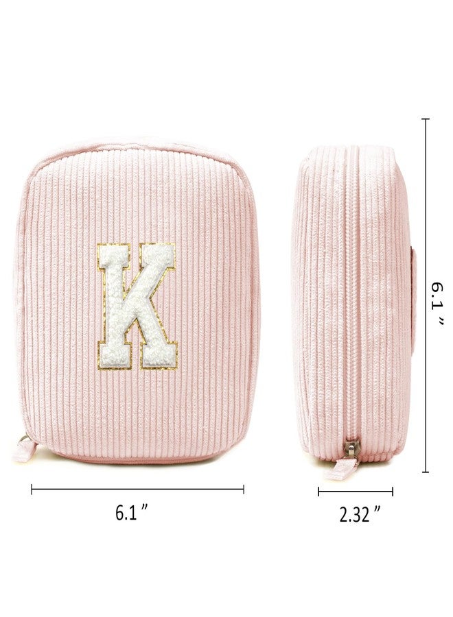 ليتغو حقيبة مكياج أنيقة للنساء - حقائب مكياج مزينة بحروف أولية، حقيبة مستحضرات تجميل، حقيبة مكياج للنساء، هدية مثالية لصديقتها المقربة، أو أختها، أو معلمتها، أو هدية عيد الفصح للمراهقات (حرف K، وردي) - Image 2