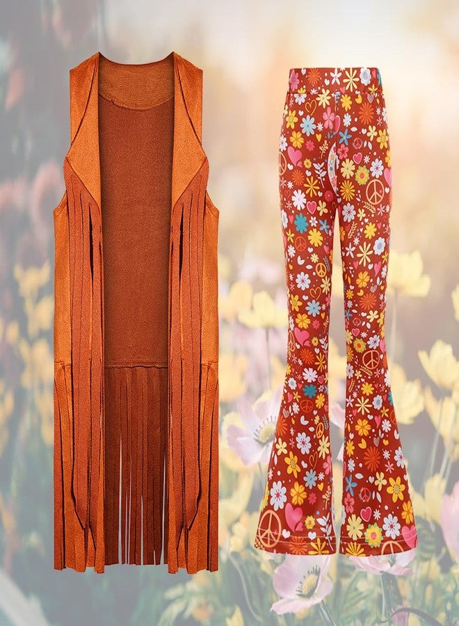 Cuteshower Girl Hippie Costume 70s 60s Hippie Outfits for Girls Halloween Cosplay Party (Brown, 6-8 Years) - Image 5