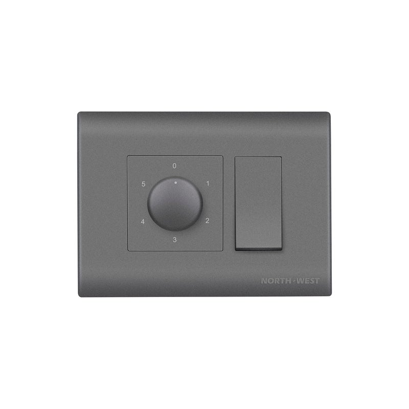 wipro Northwest (Nowa) Switch Combo of 3M Plate + 1M 6A 1_way Switch + 5 Step Fan Regulator, Silver Grey (Kit 6) - Image 5