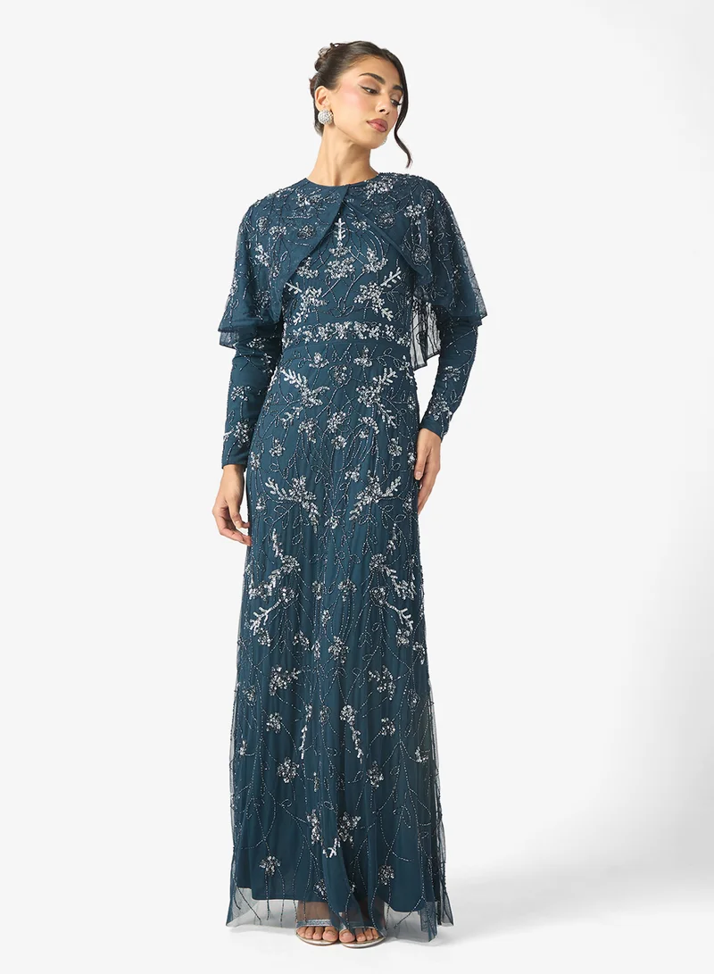 MARYISA Liyana Modest Embellished Sequin Flared Sleeve Maxi Dress