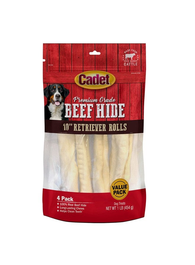 كاديت جلود بقر ممتازة للكلاب، لفائف جلد خام طويلة الأمد، علكات للكلاب مكون واحد، نكهة جلد البقر، 10 بوصات (4 قطع) - Image 1