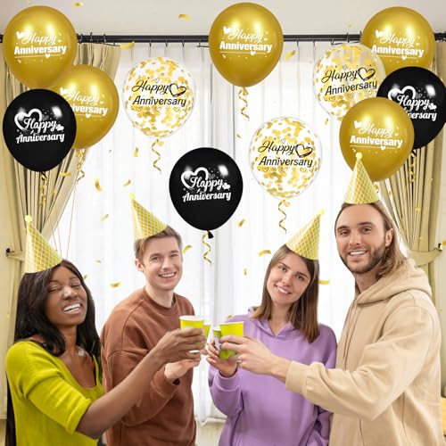 Woosytoo Happy Anniversary Balloons 18Pcs Black Gold Anniversary Party Decorations for Women Men Gold Silver 12Inch Metallic Confetti Anniversary Balloons for Indoor Outdoor Party Supplies - Image 5
