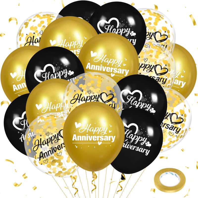 Woosytoo Happy Anniversary Balloons 18Pcs Black Gold Anniversary Party Decorations for Women Men Gold Silver 12Inch Metallic Confetti Anniversary Balloons for Indoor Outdoor Party Supplies - Image 3