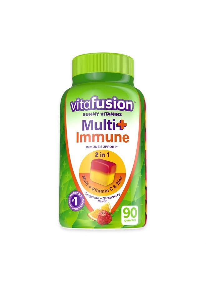 Vitafusion Multi+ Immune Support* – 2-in-1 Benefits & Flavors – Adult Gummy Vitamins with Vitamin C, Zinc, Daily Multivitamins, 90 Count - Image 1