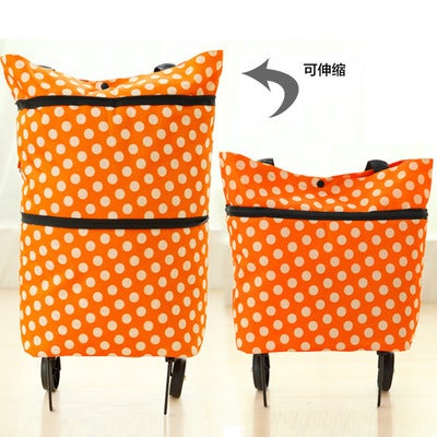 Supermarket shopping bag folding portable large handbag shopping bag with wheels waterproof bag large capacity trolley case Orange dots 