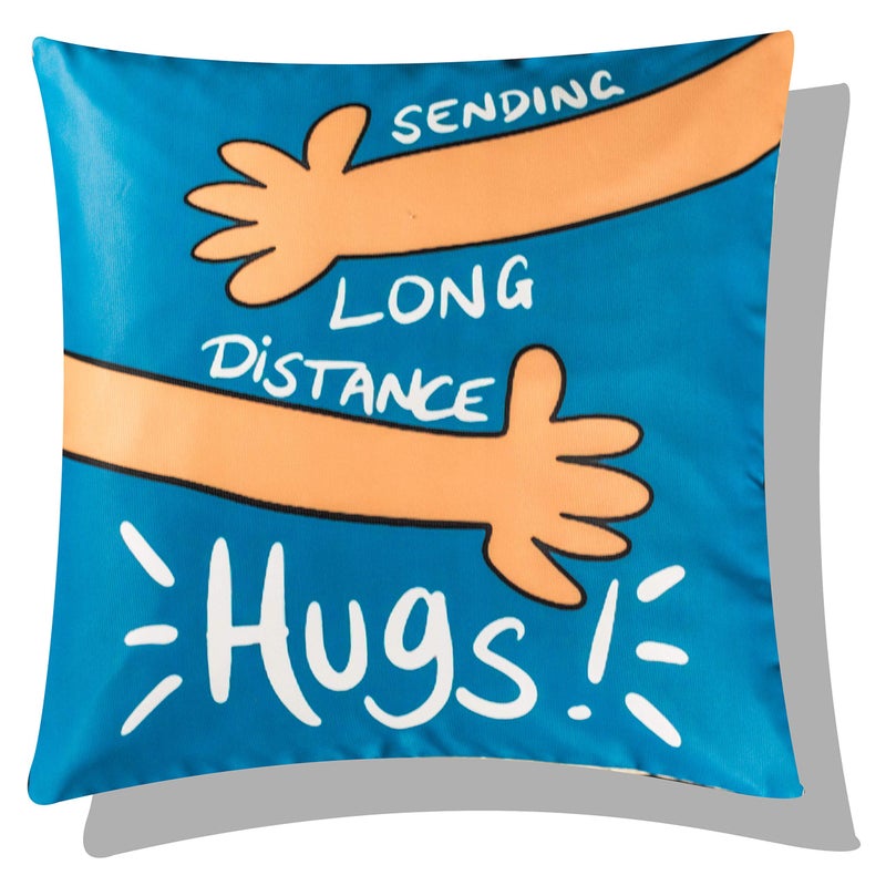 Vendola Matte Polymatty Gift for Girlfriend Boyfriend One Long Distance Hug for Your Long Distance Relationship Printed Cushion - Gift for Boyfriend Girlfriend (with Fillers) (24X24 Inches, Blue) - Image 5