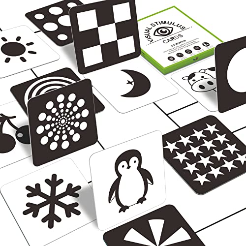 SpriteGru 50 Pages Visual Stimulation Flashcards, 25 PCS Black and White Baby Visual Stimulus Cards Sensory Developmental Black White Card Set for Newborn Baby 0-3 Months (5.5” X 5.5”) - Image 1