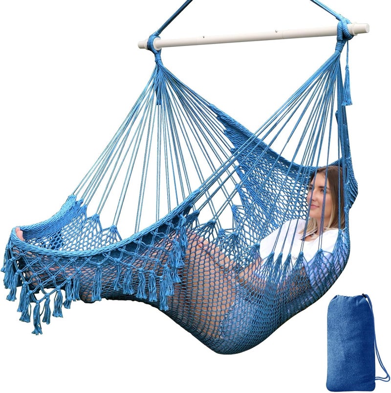Chihee Hammock Chair Super Large Hanging Chair Soft-Spun Cotton Rope Weaving Chair, Collapsible Strong Metal Spreader Bar Wide Seat Lace Stretch Swing Chair Indoor Outdoor Garden Yard Theme Decoration - Image 1