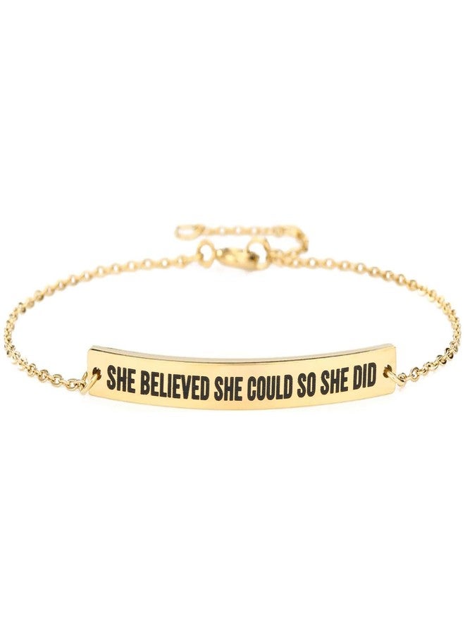 Ohmique She Believed She Could So She Did Bracelets Gold Bracelet Graduation Gifts for Her, Adjustable Stainless Steel Engraved Words Bangle, Inspirational Jewelry Congratulations Gifts for Women - Image 1