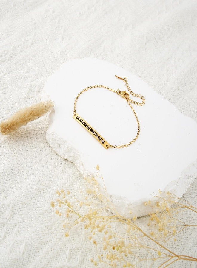 Ohmique She Believed She Could So She Did Bracelets Gold Bracelet Graduation Gifts for Her, Adjustable Stainless Steel Engraved Words Bangle, Inspirational Jewelry Congratulations Gifts for Women - Image 4