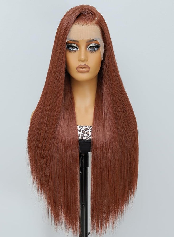 Latasha Copper Straight Synthetic Lace Front Wig for Black Women 13X6 HD Transparent Lace Frontal Wigs Pre Plucked Wear and Go Glueless Wigs for White Women28 inch Long Wig - Image 1