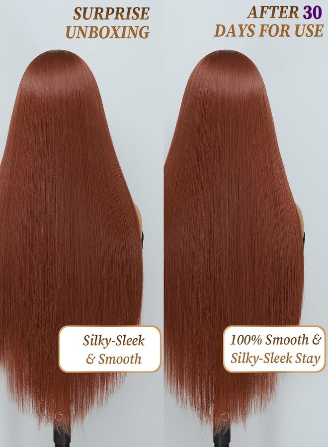 Latasha Copper Straight Synthetic Lace Front Wig for Black Women 13X6 HD Transparent Lace Frontal Wigs Pre Plucked Wear and Go Glueless Wigs for White Women28 inch Long Wig - Image 5