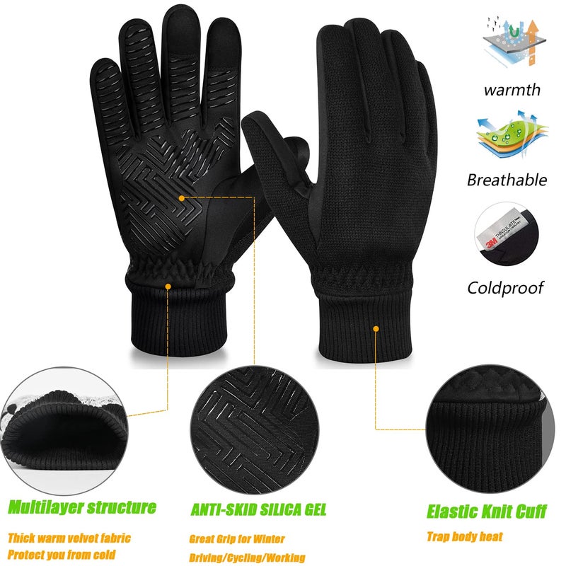 MOREOK Winter Gloves for Men/Women -10Â°F 3M Thinsulate Warm Touch Screen Snow Ski Bicycle Bike Gloves for Driving/Cycling/Running/Hiking-Black-L - Image 2