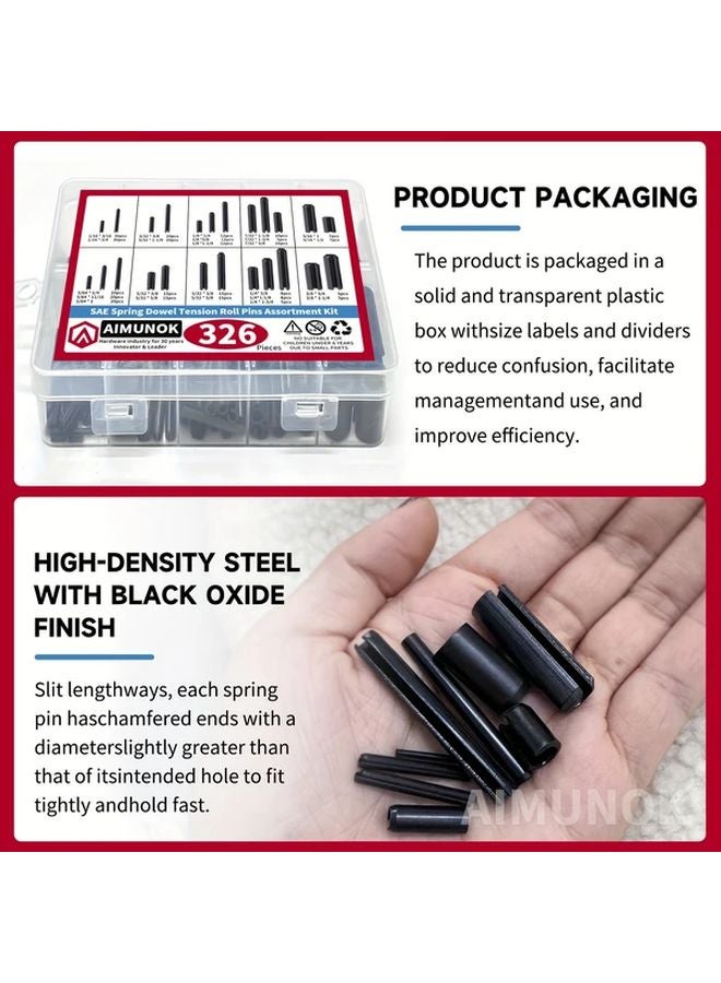 326pcs SAE Slotted Spring Pin Set Durable Steel Assorted Sizes For Home And Auto Repair - Image 4