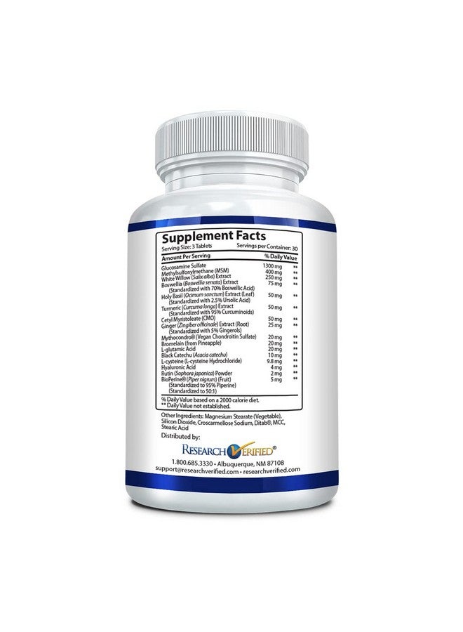 Research Verified Joint Support - Glucosamine, MSM, Turmeric, Boswellia, BioPerine - Vegan - 90 Capsules - 1 Month Supply - Image 3