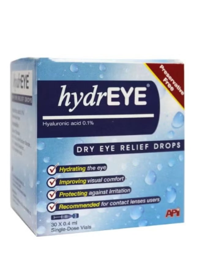 Hydreye 0.1% Dry Eye Relief Drops Single Dose Unit 0.4 mL 30's